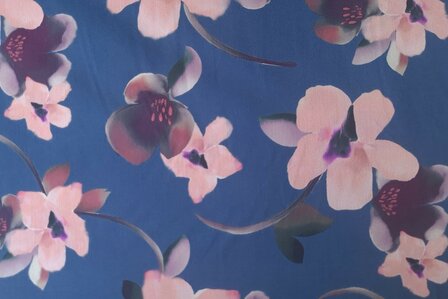 Viscose Stretch Flower Blue