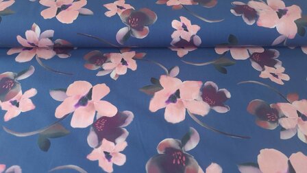 Viscose Stretch Flower Blue