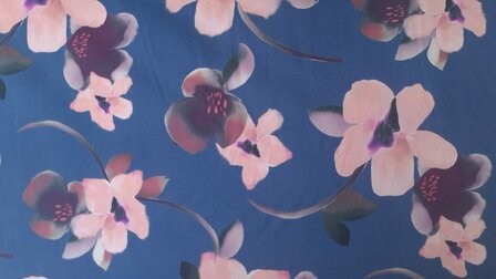 Viscose Stretch Flower Blue