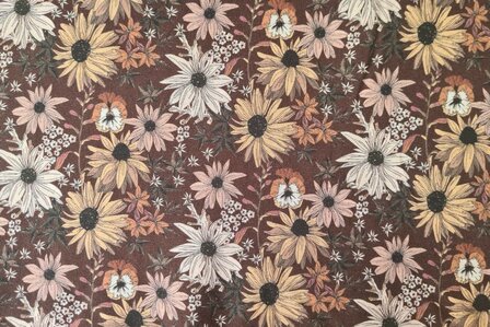 Cotton Jersey Wild Flowers Brown