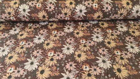 Cotton Jersey Wild Flowers Brown