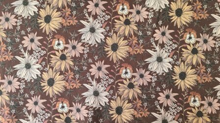 Cotton Jersey Wild Flowers Brown