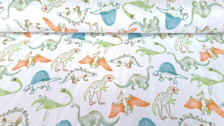 Cotton Jersey Digital Dino White 