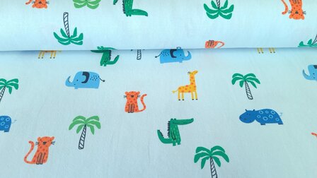 Cotton Jersey Baby Animals Blue