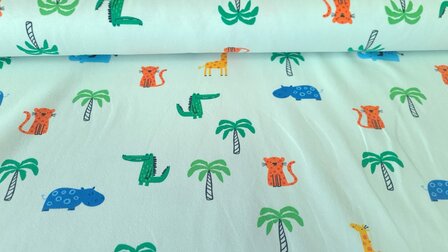 Cotton Jersey Baby Animals Green