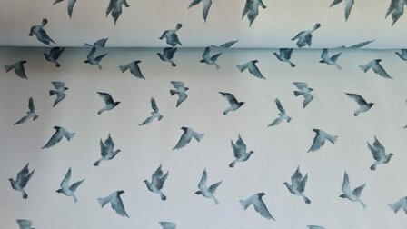 Cotton Jersey Digital Birds Blue