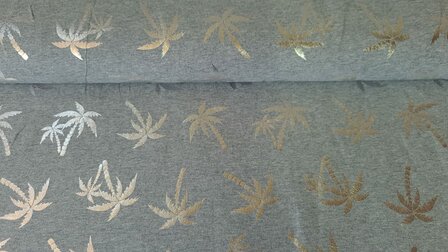 Cotton Jersey Palm Foil Silver