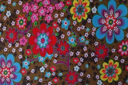 Cotton Jersey Flowers Brown