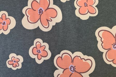 Cotton Jersey Flowers  Grey Melange