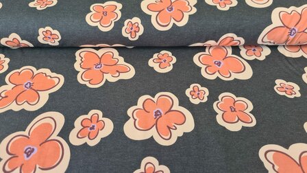 Cotton Jersey Flowers  Grey Melange