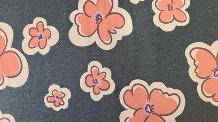 Cotton Jersey Flowers  Grey Melange