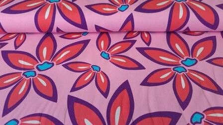 Cotton Jersey Flowers Pink