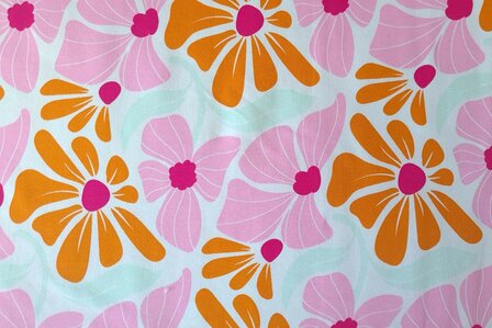 Cotton Jersey Flowers Orange/Ros&eacute;