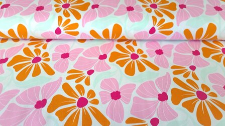 Cotton Jersey Flowers Orange/Ros&eacute;