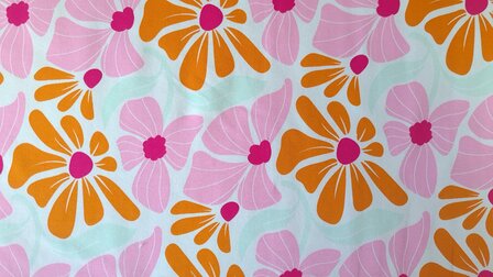 Cotton Jersey Flowers Orange/Ros&eacute;