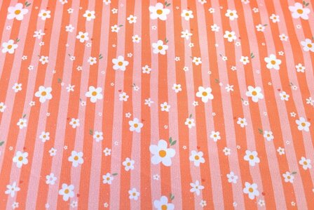 Cotton Jersey Flower &amp; Stripes Orange