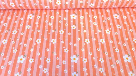 Cotton Jersey Flower &amp; Stripes Orange