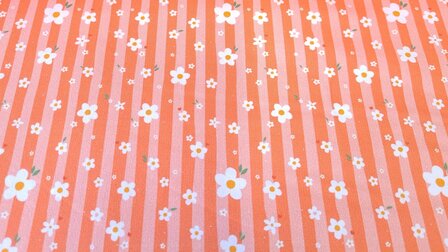 Cotton Jersey Flower &amp; Stripes Orange