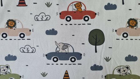 Cotton Jersey Animals in Cars Off White