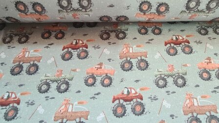 Cotton Jersey Animals in Monstertrucks Green
