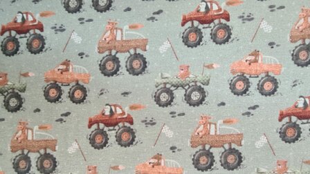 Cotton Jersey Animals in Monstertrucks Green