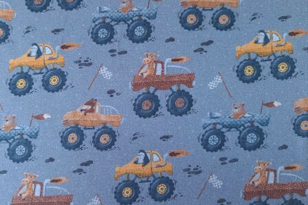 Cotton Jersey Animals in Monstertrucks Blue