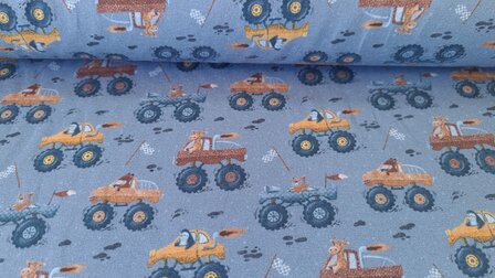 Cotton Jersey Animals in Monstertrucks Blue