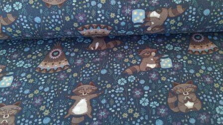Cotton Jersey Racoon Blue