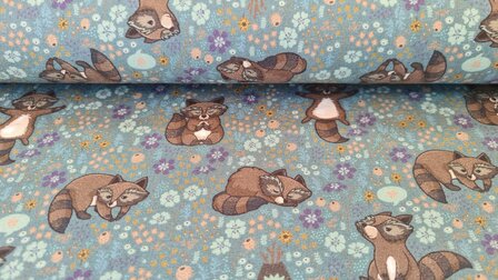 Cotton Jersey Racoon Petrol