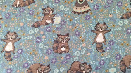 Cotton Jersey Racoon Petrol
