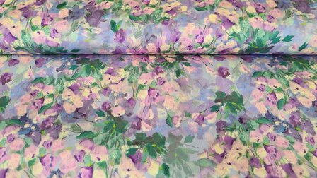 Viscose Satin Flowers Multi Purple