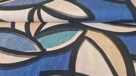 Viscose Stretch Abstract Multi-Blue