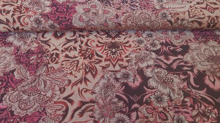 Viscose Digital Asian Flowers Red