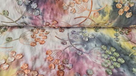 Cord Embroidery Twigs Tie Dye Mauve-Multi