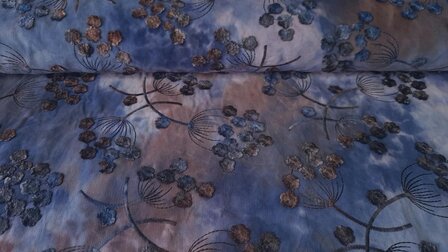 Cord Embroidery Twigs Tie Dye Navy-Brown
