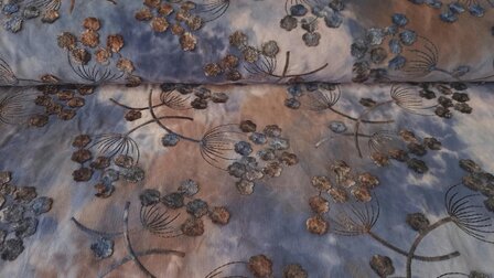 Cord Embroidery Twigs Tie Dye Navy-Brown