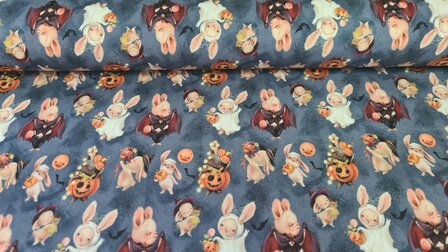 Cotton Jersey Halloween Pumpkin Blue