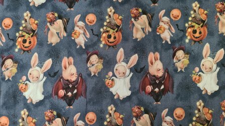 Cotton Jersey Halloween Pumpkin Blue