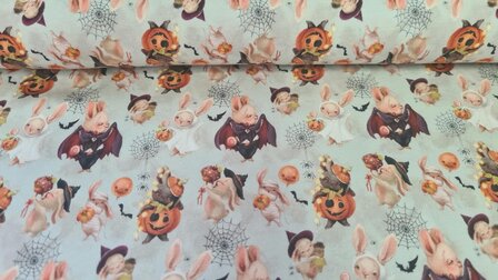 Cotton Jersey Halloween Pumpkin Beige