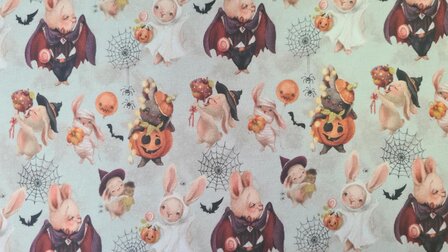 Cotton Jersey Halloween Pumpkin Beige