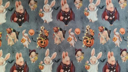 Cotton Jersey Halloween Pumpkin Grey