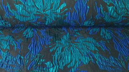 Jacquard Lurex Flower Petrol/Kobalt