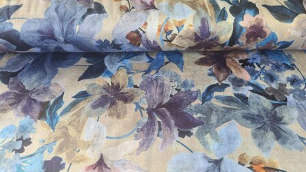 Faux Su&egrave;de/Velvet Flowers Blue
