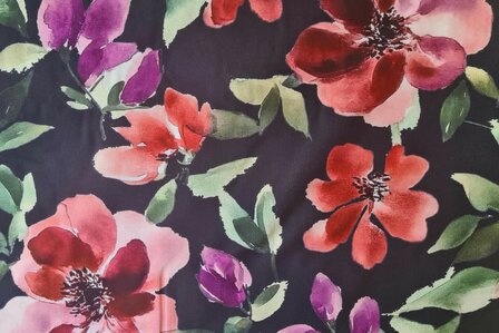 Viscose Digital Flower Black/Red