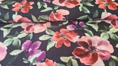 Viscose Digital Flower Black/Red