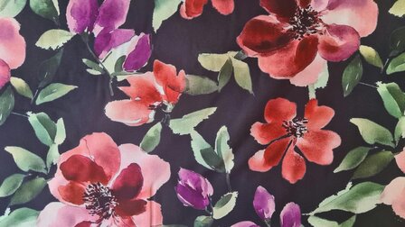 Viscose Digital Flower Black/Red