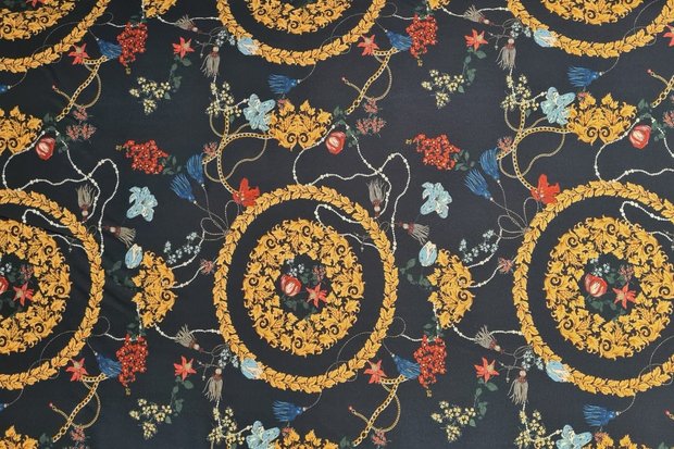 Viscose Cirkle Flowers Black