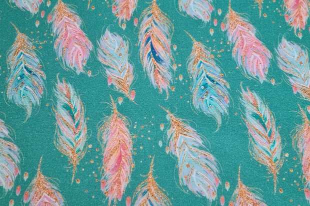 GOTS Summer Sweat Digital Feathers Turquoise