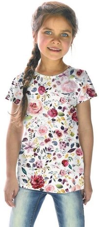 Organic Cotton Jersey Digital Painted Flowers Old Pink