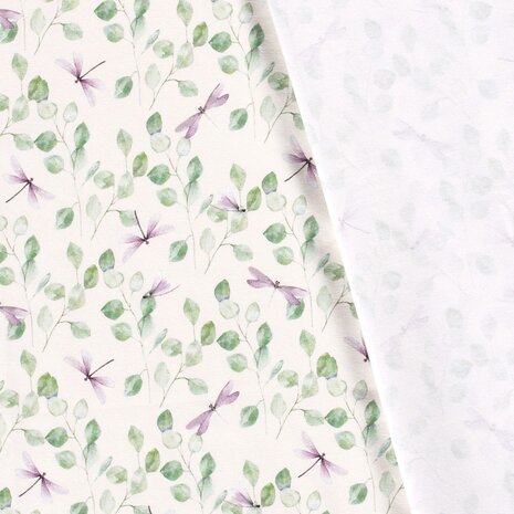 Cotton Jersey Digital Twigs & Libelle Off White ORGANIC